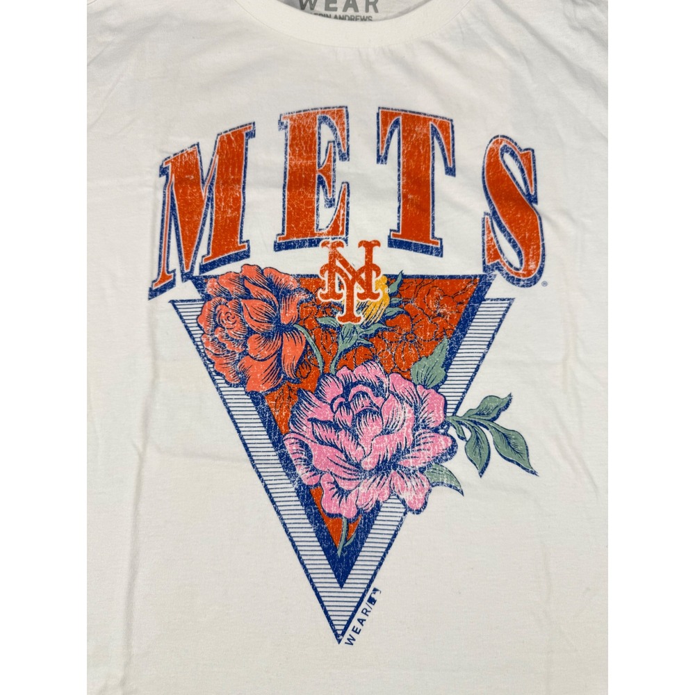 WEAR by Erin Andrews New York Mets Floral Graphic White Large Cropped Top
